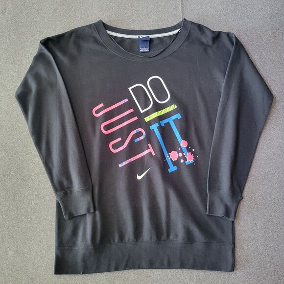 Vintage Nike M Just Do It Neon Graphic Black Rally Crewneck Sweatshirt 804 - Picture 1 of 8